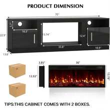 70 Inch Fireplace TV Stand Entertainment Center With 36" Fireplace, 70" Wooden TV Stand For TVs Up To 80", Media TV Console With High Gloss Storage Cabinet And 16 Colors LED Lights - 查看 6