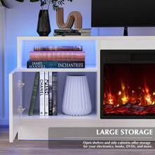 70 Inch Fireplace TV Stand Entertainment Center With 36" Fireplace, 70" Wooden TV Stand For TVs Up To 80", Media TV Console With High Gloss Storage Cabinet And 16 Colors LED Lights - 查看 5