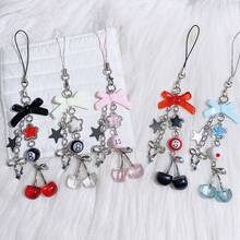 1pc Y2K Aesthetic Cherry Bow Phone Lanyard, Cute Girl Kawaii Charm, Unique Personalized Design, Suitable For Commuting, Camera Strap - Red - View 4