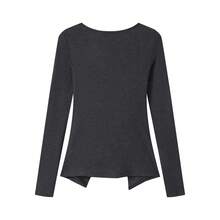 Capa base de manga larga con volantes de unicolor, nueva blusa de encaje estilo coreano 2 en 1 sexy para otoño y primavera - Gris - Ver 6