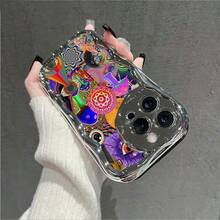 Art Vibrant Colors  Mushrooms Eyes Element Design Phone Case For IPhone 16/15/14/13/12/11/X/XS-Metallic Shine, Soft PU, Slim & Protective, Anti-Slip- Unisex Case For Teens & Adults|Glossy Wave Phone Case - 銀色 - 查看 6
