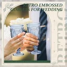 24 Pcs Plastic Goblets. 5oz Vintage Goblet Plastic Wine Glasses Colored Retro Embossed Goblets Wine Bar Shower Wedding Reception Grand Event Party Blue - 藍色 + 24 - 查看 7