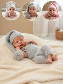 Newborn Photography Outfits Wool Baby Romper With Cap Mohair Pants Jumpsuit Overalls Crochet Hat Baby Boy Girl Outfit Baby Photo Clothing Baby Shower Easter Gift Things For Girls/Boys - Multicolor - View 1
