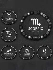 YAUKIA 十二生肖男女情侣友谊手链，火山石和赤铁矿珠子串成，绝佳的个性化礼物 - 彩色 - 查看 6