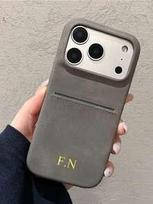 Personalized Name Phone Case Compatible With IPhone 17/16/15/14/13 Pro Max, Vintage Card Slot Design, Engraved, Anti-Fall, Anti-Scratch, Anti-Fingerprint, Great Gift - Grey - View 3