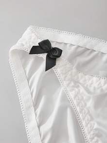 2pcs/Pack Women's Mid-Rise Black Panties With Bow Accent, Elegant & Fashionable; White Panties With Sweet Girl Style, Romantic & Graceful, High-End Design, Suitable For Various Occasions, Sexy Lingerie, Comfortable & Skin-Friendly For Daily Wear.