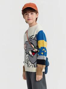 Balabala Tom & Jerry Boys Knit Sweater, 2025 Winter Mall Edition, Soft Pullover Top