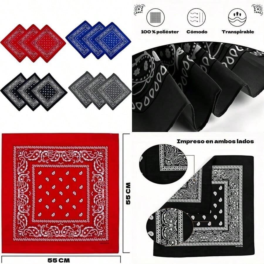 12 Piezas Paliacates Multifuncionales para Hombre y Mujer - Pañuelos para la Cabeza para Deportivo Correr y Ciclismo, 4 colores Bandanas Versátiles: Bufanda, Diadema y Más (55x55cm)(default) - Tipo 1 - Ver 1