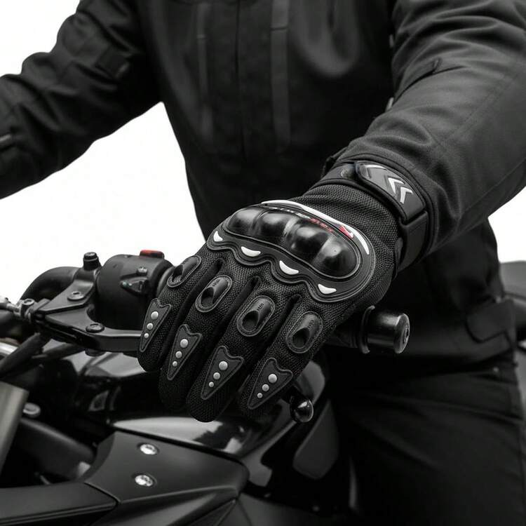 Kit Of 2 Full Finger Gloves With Tactical Protection For Motorcyclists, Bikers, Delivery Drivers, Cycling, Biking, And Motorcycles + Reinforced Leg Pouch/Crossbody Bag/Thigh Bag With Multi-Purpose Pockets - 黑色 - 查看 4