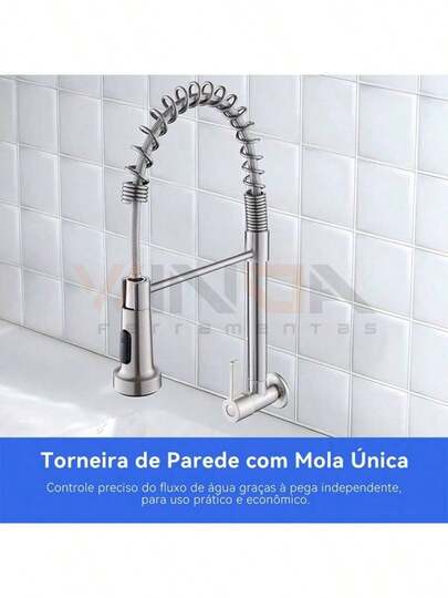 Torneira Pia De Gourmet Flexivel Cozinha Parede 304 Inox 2 Jatos Acabamento Cor Preto/Prata WINDA