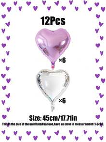 Zestaw 12 balonów w kształcie serca, 18 cali, czerwone, srebrne, różowe złoto, fioletowe balony foliowe, odpowiednie do dekoracji walentynkowych, romantycznych dekoracji, dekoracji na randkę dla par, dekoracji na przyjęcie urodzinowe - Wielokolorowe - Zobacz 10