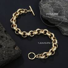 1pc 18K Gold Plated Copper 12mm Leopard Print Round Circle Bracelet, Turtle Texture, Fashion OT Clasp, Unisex Stylish Bracelet, Suitable For Everyday Wear And Parties - Gold - View 6