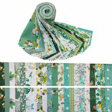 40 piezas de tela de twill floral verde de 2.56X19.69 pulgadas, tiras suaves de rollo de gelatina, adecuadas para regalos de Navidad, diseño del Festival de Primavera, costura de patchwork DIY, muñecas, decoraciones, manualidades y decoración del hogar, tela de envoltura de regalo con detalles de borlas