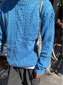 Men's Textured Crew Neck Long Sleeve Casual Loose Pullover Sweater, Versatile For Daily Wear, Autumn/Winter - Royal Blue - View 5