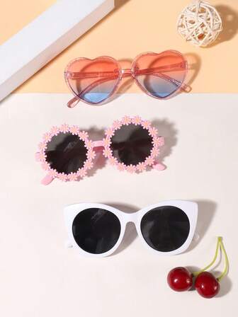 1 طقم 3 قطع إطارات للبنات من عمر 4-8 سنوات، إطار قلب حلو، إطار زهري بوهيمي، وإطارات نظارات كاجوال بطراز عين القطة الرجعي، مناسبة للخروجات العطلات، تناسق الملابس، وكهدية احتفالية