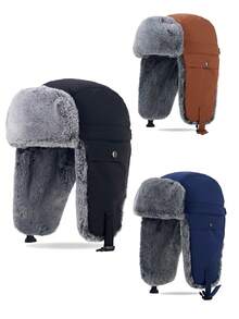 1pc Winter Hat, Water-Resistant Fabric, Thermal Lined With Ear Flaps, Suitable For Outdoor Activities And Casual Wear Fall