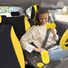 47 Car Cover Full Set Women Included Car Front Rear Fluffy Steering Wheel Cover Belt Automotive Floor Mats Conditioner Decoration Strip UniversalPurple Black - 黃色 - 查看 7