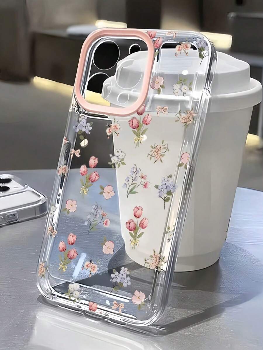 可爱粉蓝花卉时尚透明防摔手机壳,1个装,可爱郁金香花朵图案,浅紫色花卉图案透明防摔手机壳,兼容 15/15 Pro Max/13/11/12/14/Mini 和 S21/S22/S23/S24/S25 Plus/Ultra,17/17 Pro/17 Pro Max/Air,春季复活节妈妈周年纪念日生日礼物 - 無色 - 查看 1