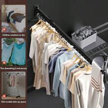 Wall Mounted Clothes Hanger Aluminum Clothes Drying Rack For Small Spaces Space Saving Retractable Design With Windproof Holes And Secure Clips For Efficient Indoor Drying - 黑色升級 - 查看 4