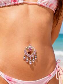 1pc Fashionable Heart-Shaped Cubic Zirconia Navel Ring, Body Piercing Jewelry For Women, Party Accessory - Heart - View 6