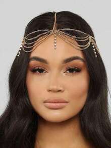 1pc Women's Rhinestone Chain Tassel Headpiece, Fashionable And Easy To Match, Suitable For Daily Wear, Bride, And Festive Parties Street Carnival Head Jewelry, School Stuff, Jewellery For Women, Wedding, Hair Accessories, Looks Of Party