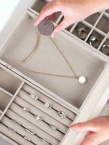 4-Pack Velvet Jewelry Display Trays Stackable Jewelry Storage Inserts Set Showcase Display Organizer For Ring Earring Necklace Pendants Bracelet - 灰色 - 查看 7