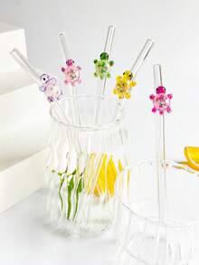 1支/1套可重复使用的玻璃吸管，带海龟吊坠，可爱可弯曲透明玻璃吸管，带清洁刷，适用于厨房配件、水杯、冷饮、奶茶、咖啡、果汁、冰沙、厨房、餐厅、鸡尾酒会、返校季、送给女朋友/男朋友、父母、朋友的礼物、节日用品。 - 款式1 - 查看 6