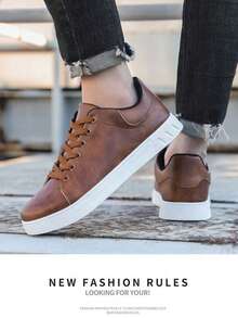 男士休闲运动鞋，纯色简约百搭皮革鞋面，舒适柔软鞋底，适合所有季节