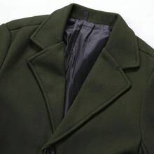 Coat Men Wool Single Breasted Notched Lapel Collar Pea Coat Winter F Warm Business Mid Long Outwear Overcoat - A01-黑色 - 查看 6