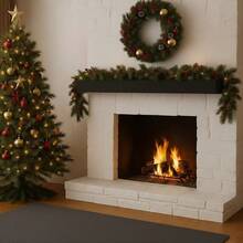 Binlin 48" Solid Wood Fireplace Mantel Shelf, 6" Height X 9" Width Floating Wall Mounted Shelf, Fir Wood Mantelpiece For Living Room, Kitchen Home Decor - 黑色 - 查看 3