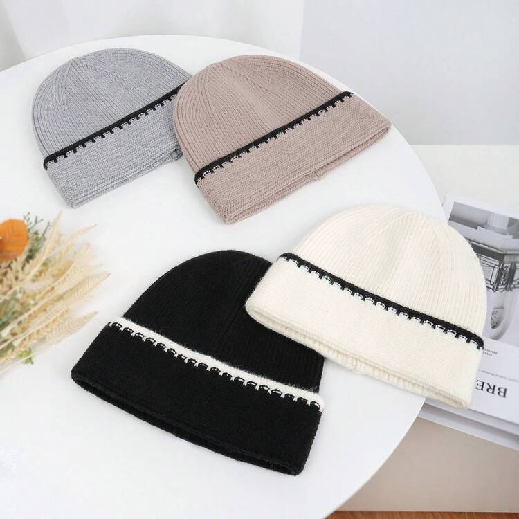 Simple Contrasting Color Stripe Knitted Hat For Women In Autumn And Winter All-Matching Face-Showing Small Warm Wool Hat - Multicolor - View 7