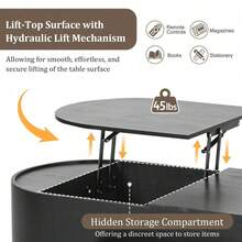 Mesa de centro de vacaciones - Mesa de madera moderna de 47" con vidrio templado, estilo acanalado y cajones, ideal para la sala de estar navideña - Negro + Madera maciza + MDF - Ver 4