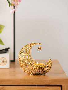 1个月亮烛台，金属材质，奢华风格，优雅精致，茶蜡烛台及装饰品，家居装饰，完美礼品之选，适合节日派对、家庭、酒店、餐厅、客厅、桌面装饰 - 彩色 - 查看 13