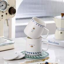 1 Set Simple Style Cup, Saucer & Spoon, Retro Japanese Ceramic Mug, Large Capacity Ceramic Water Cup, Women Office Coffee Cup, Breakfast Cup, Milk Cup, Minimalist Mug, Creative Ceramic Cup, Home/Office/Dorm Use - Multicolor - View 2