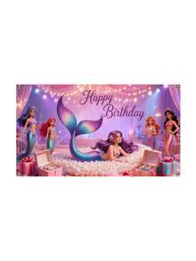 1pc Mermaid Under The Sea Backdrop For Children's Birthday Party, Photography, Photo Studio Props - Multicolor - View 8