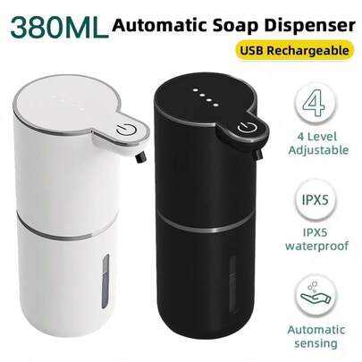 DONASIRA 380ml Capacity Touchless Smart Infrared Sensor Soap Dispenser, Bathroom Detergent Auto Dispenser, Portable Round Handwash Bottle, Rechargeable Sensor Handwash Device, Suitable For Kitchen, Bathroom, New Arrival For Spring