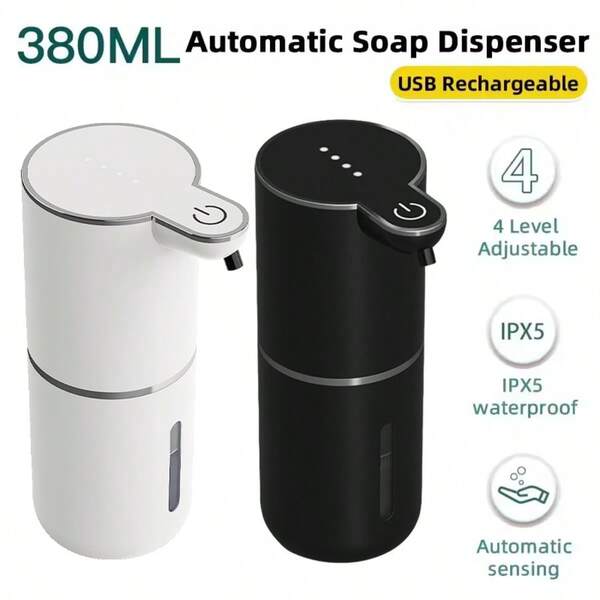 380ML Touchless Smart Automatic Soap Dispenser, Wall-Mounted Foam Liquid Pump, High-Tech Handwash & Dishwashing Machine, 4-Level Adjustable Flow, IPX5 Waterproof, Type-C Rechargeable, 0.25s Fast Response, Visible Window, No Drilling Installation, Suitable For Bathroom, Kitchen, Restroom And Public Areas, New For Halloween, Christmas And Other Holidays