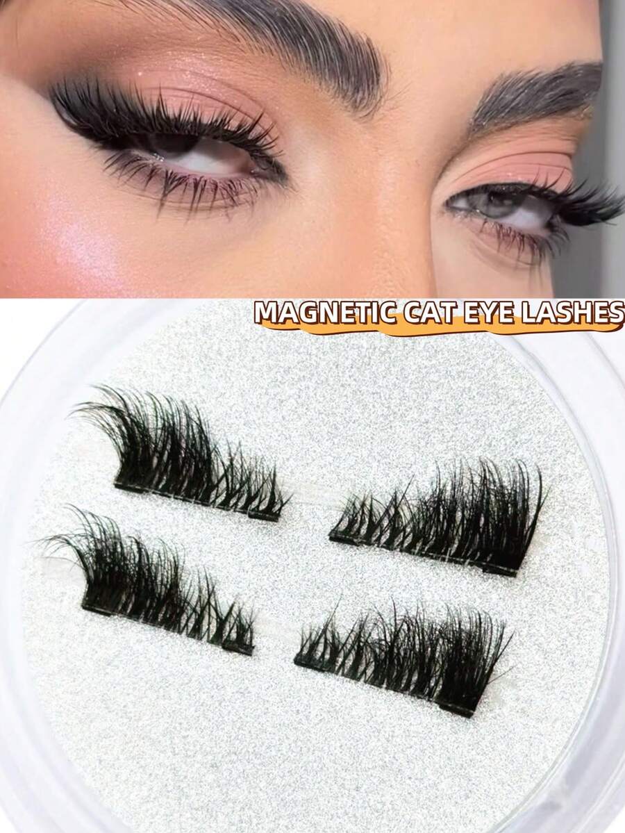 1 对磁性假睫毛，半截式，无需胶水，短款磁性睫毛，自然猫眼妆效，可重复使用，适合睫毛嫁接，是眼袋人士、美妆博主和送礼佳品的理想选择。 - 半眼睫毛 - 查看 1