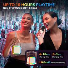 3-In-1 Portable Mini Speaker Set With 2 Wireless Microphones - USB Rechargeable, Wireless Speaker For Birthday Parties And Family Entertainment, Colorful LED Light, Suitable For Birthday Parties, Family Gatherings, Christmas Gifts, New Year'S Gifts - Beige - View 4