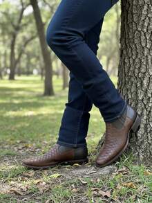 Botas chelsea vaqueras para hombre en piel color negro-rojo y cafe con Grabado pitón, estilo western moderno, elegantes y cómodas para toda ocasión Botines De cuero Botin - Marrón - Ver 5