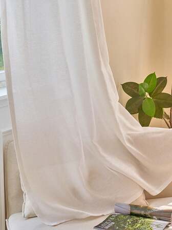 1pc White Modern Simple Crinkle Sheer Curtain, Light Filtering Privacy Curtain, Suitable For Living Room, Bedroom, Balcony, Office, Home Decor, All Season