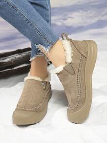 女士冬季鞋履，厚底雪地靴，套脚式户外保暖内衬靴