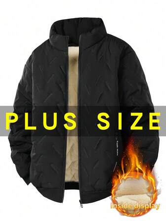 Plus Size Men's Thick Cotton Jacket With Collar, Warm And Suitable For Casual Daily Wear, Also Suitable For Plus Size Wearers, With Good Insulation Performance