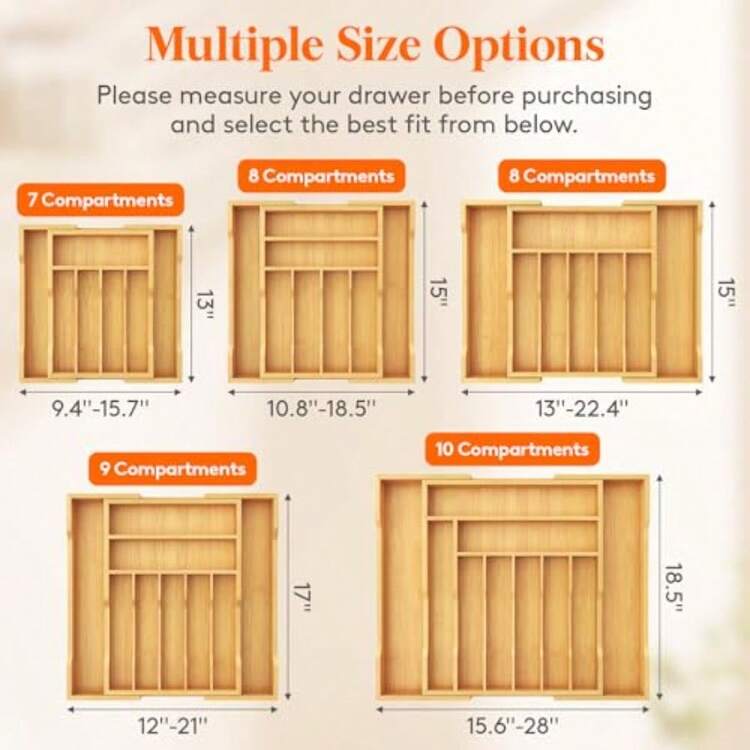 TFKI Silverware Drawer Organizer Bamboo Utensil Tray For Kitchen Expandable Flatware And Cutlery Holder Adjustable Storage For Spoons Forks Knives Large Natural And Black - Đen tự nhiên - Xem 2