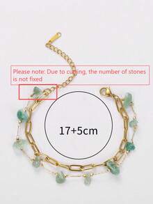 1pc Bohemian Beach Style Fashionable & Versatile Double-Layered Green Asymmetrical Stone Stainless Steel Bracelet (Stone Size Vary) - Multicolor - View 4