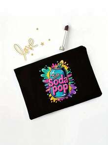 Print With Soda Pop Pattern Shoulder Bag And Cosmetic Bags Set, Shopping Bag,Multi Functional Portable Handbag, Shoulder Bag,Large Capacity Fashion Simple Style Durable Gunny Bag,Skin Care Product Storage Bags,Makeup Bag, For Handbags,Suitable With Suitable For Outdoor Picnics, Parties, Travel And Shopping, Gifts For Family And Friends - Black - View 8