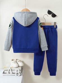 Boys' Letter Print Baseball Jacket And Pants Set - Blue - View 2