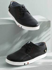 Men's Fashion Skate Shoes Leather Oxfords Sneakers Business Classic Casual Dress Shoes - 黑色 - 查看 1