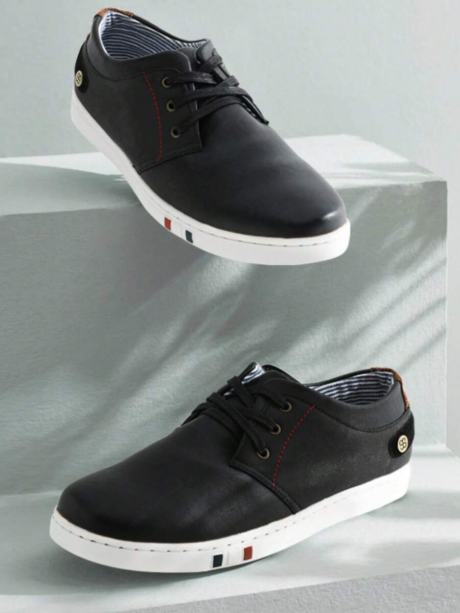 Men's Fashion Skate Shoes Leather Oxfords Sneakers Business Classic Casual Dress Shoes - 黑色 - 查看 1