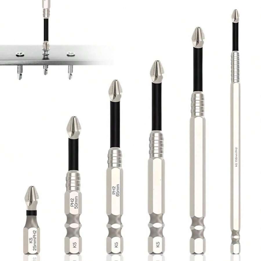 High Magnetic Screwdriver Bit Set, Upgraded Strong Magnetic Durable Screwdriver Bit Set, 2025 New Anti-Slip Magnetic Electric Screwdriver Set Alloy Steel For Impact Driver (6 Pieces, Silver) - Silver - View 1